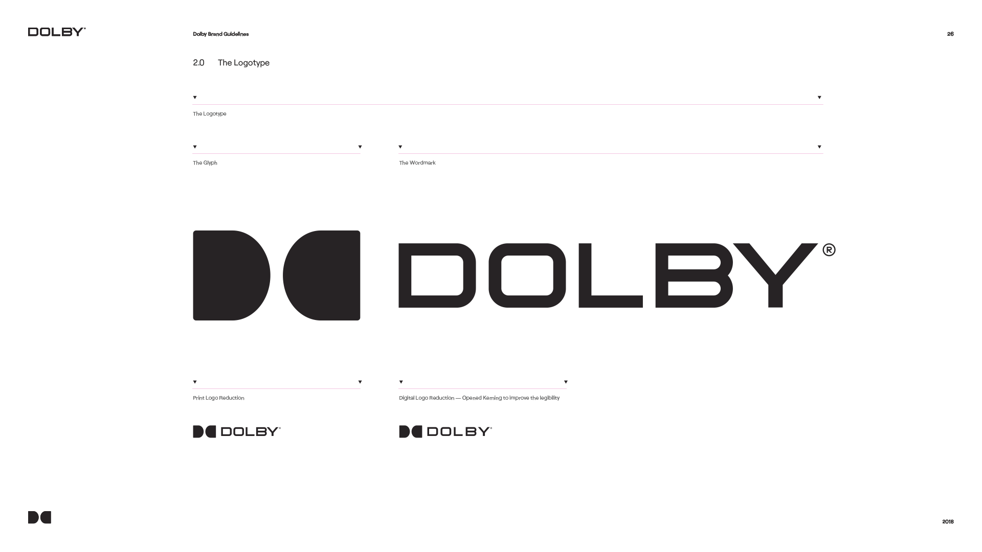 Dolby logotype construction and reduction guidelines