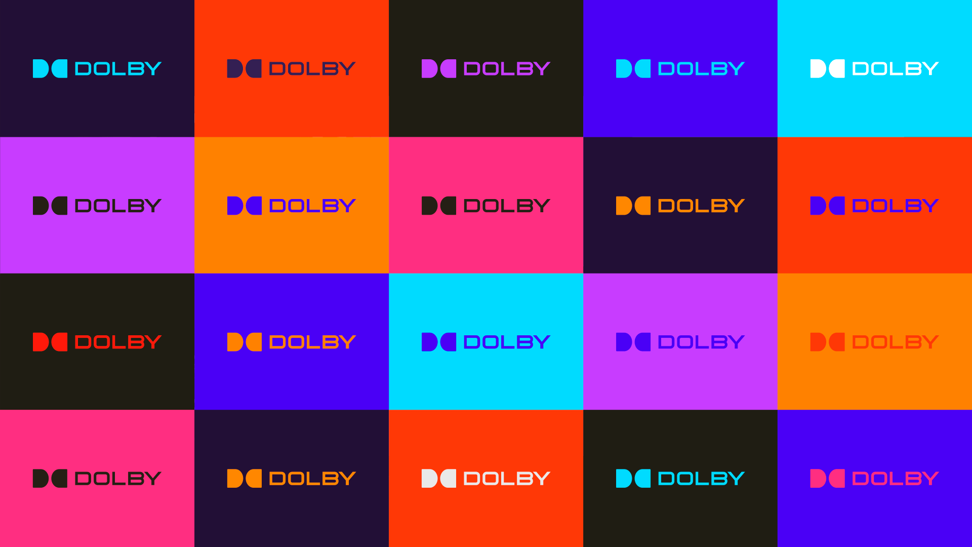 Dolby logo across the bold new color palette