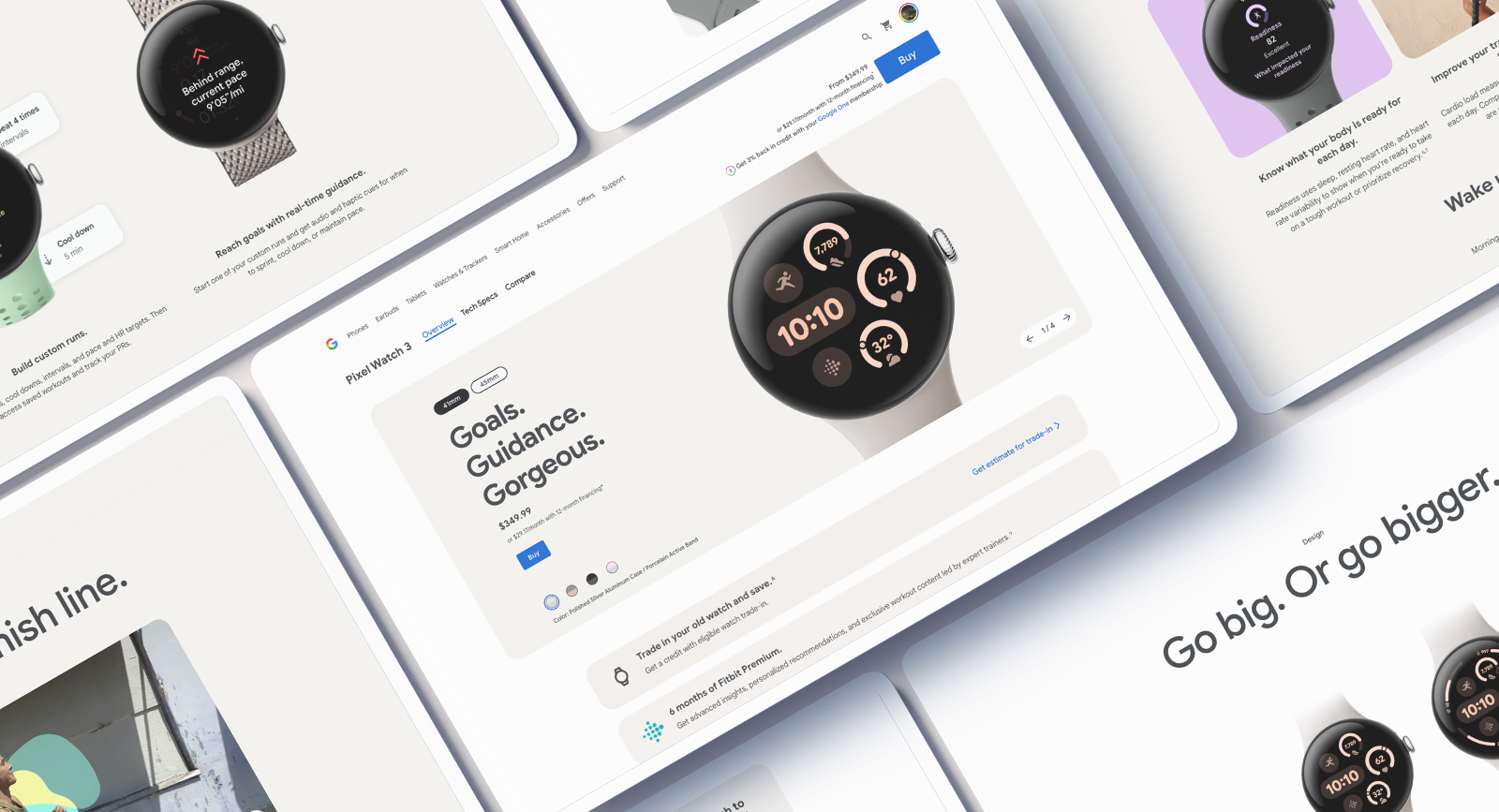 Pixel Watch 3 product and interface compositions