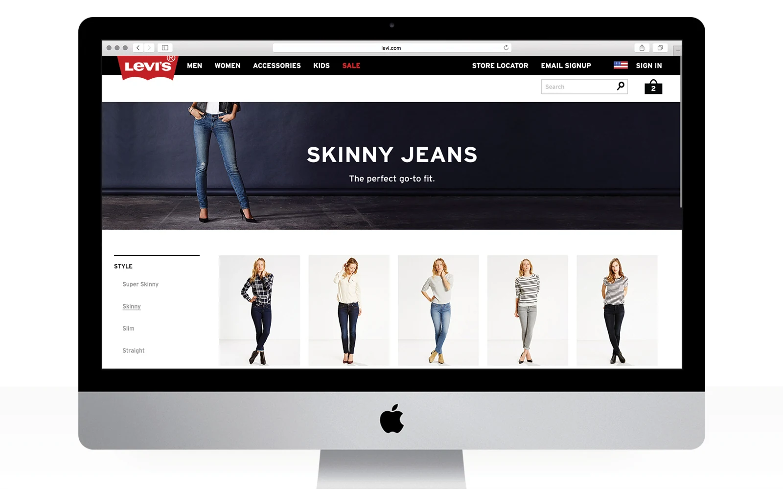 Skinny Jeans category page with a wide campaign image and a row of products.